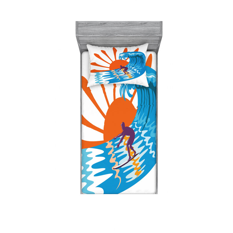 Ensemble de draps Sea Surfing on Waves, Ensemble de draps pour lit simple avec drap-housse