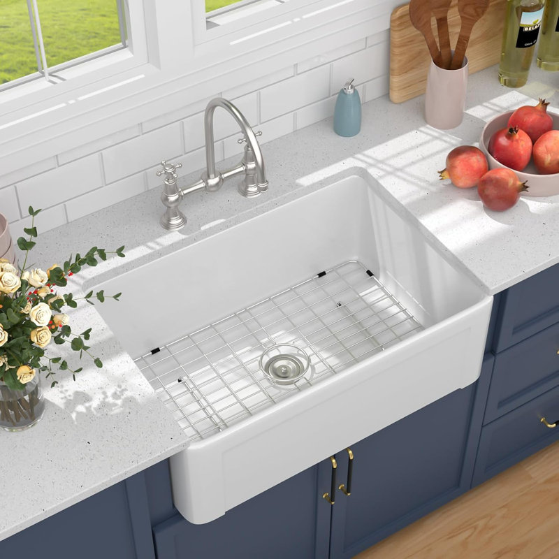 Évier de cuisine en céramique avec grille et crépine L 30 po x l 20 po BELAW3020R1, L 30 po x l 20 po