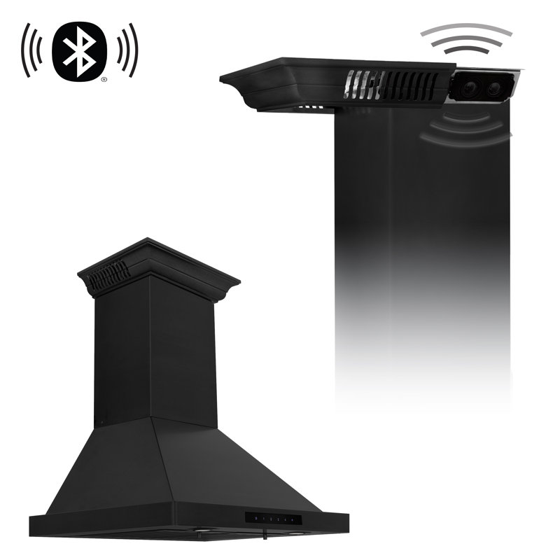 24" Crown Sound 400 CFM Ducted Wall Mount Range Hood with Wi-Fi, Black Stainless Steel