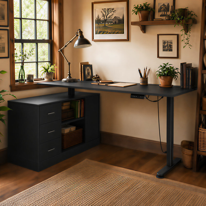 Ergonomic Home Office Sit Stand Up Desk With Memory Preset Controller, Black
