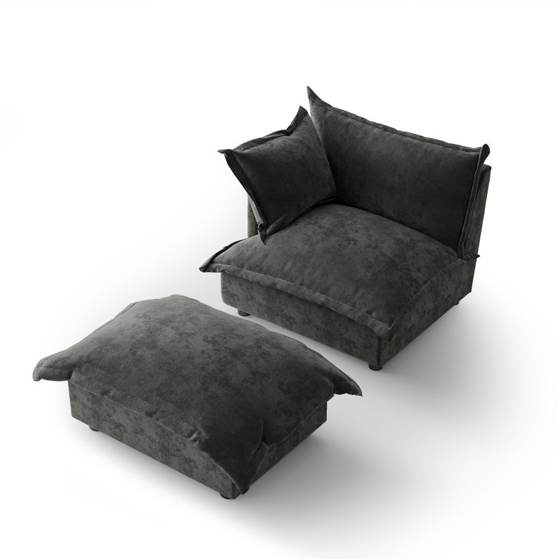 Upholstered Armchair with Footstool, Dark Grey