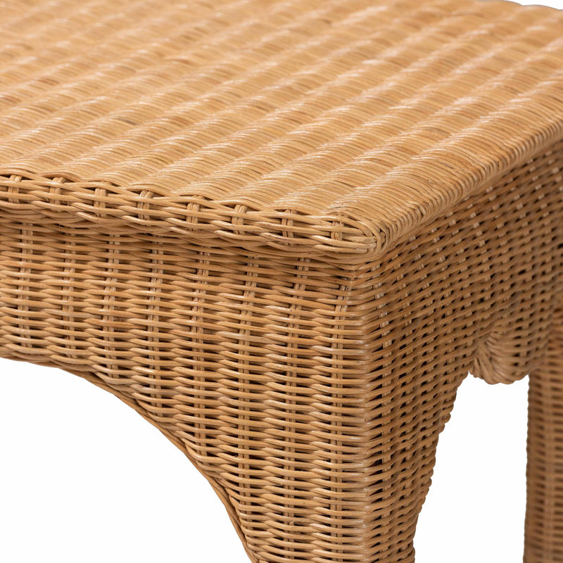 Bali & Pari Abena Handwoven Natural Rattan Console Table – Ming Style Wicker Accent Table Or Sofa Table