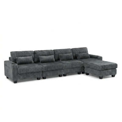 L-Shaped Modular Sectional Sofa with Detachable Ottoman, Storage Pockets and Cup Holders, Includes Lumbar Pillows