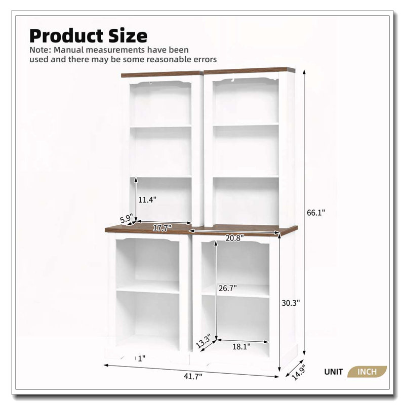 Two-Piece Elegant Freestanding Tall Cabinet with Fully Open Storage, White