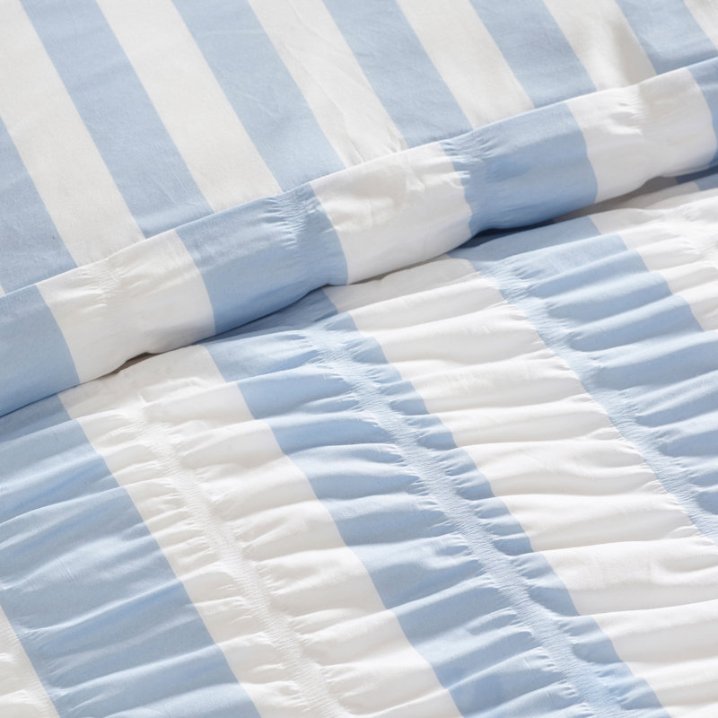 Seersucker Frill Stripe Duvet Cover Set, King, Blue