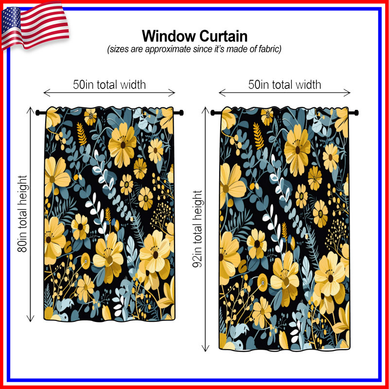 Rideaux à motif floral, voilages et voilages à motif floral - 1 panneau, Blockout, 50 po x 92 po - 1 panneau