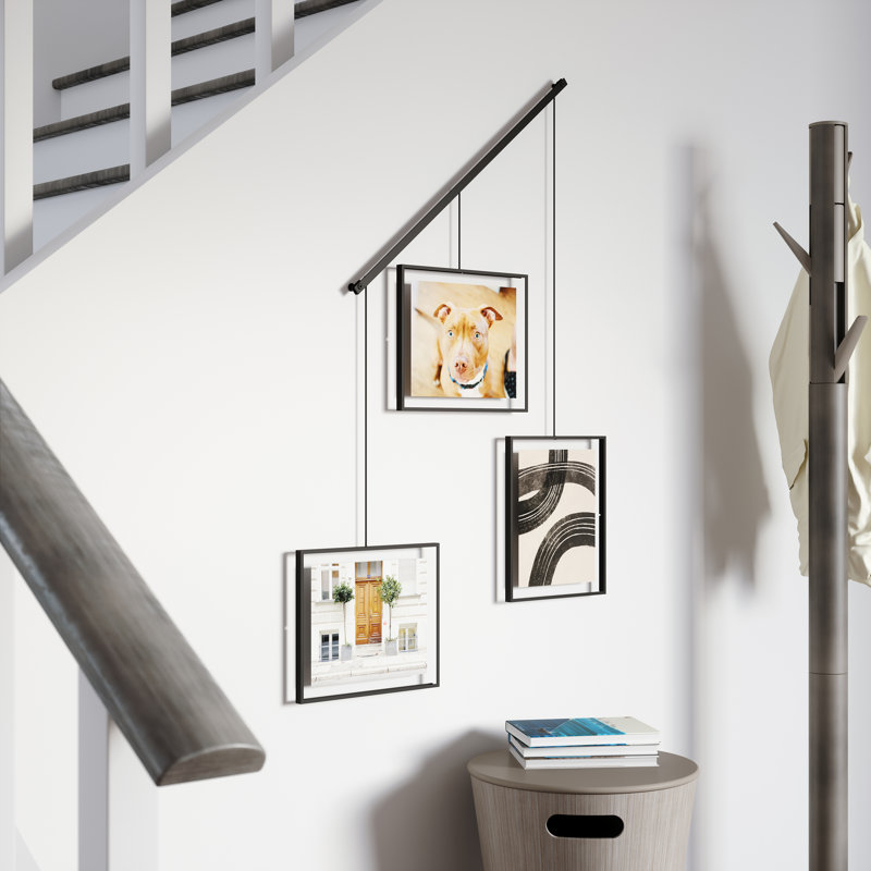 Exhibit Metal Ledge Picture Frame with Brackets – Set of 3, Black
