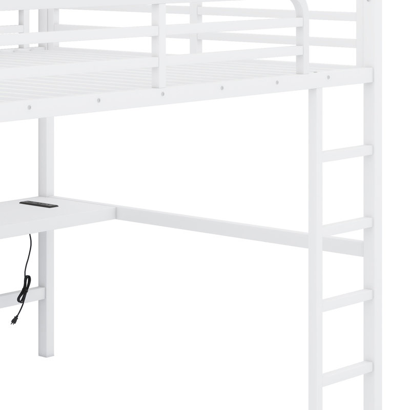 Lit mezzanine peu encombrant avec prise de courant, lumières DEL et construction à bruit réduit, Blanc