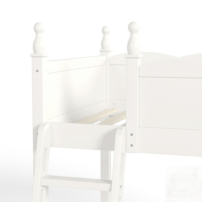 Lit mezzanine en bois massif avec garde-corps pleine longueur, échelles et amplement d'espace sous le lit, Twin, Beige