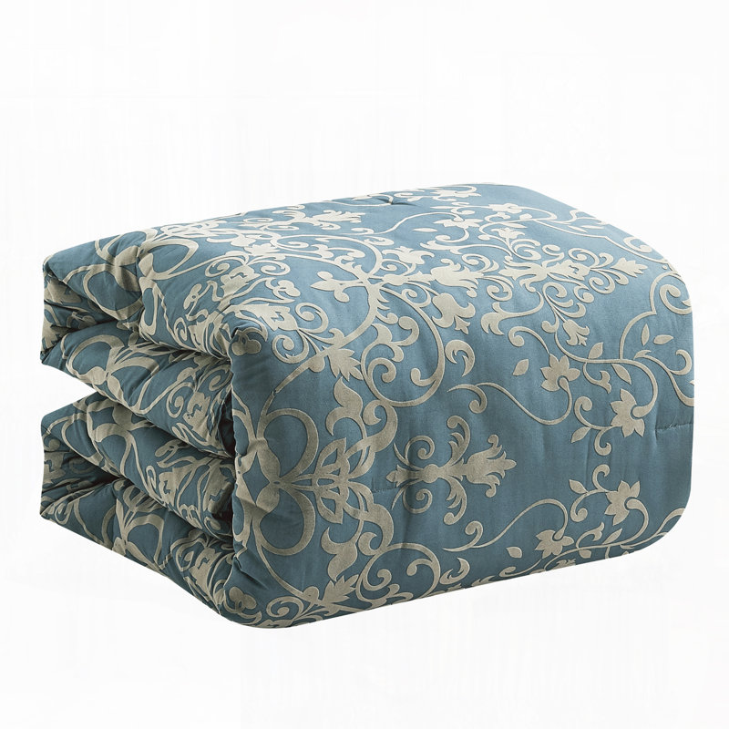 Ensemble d'édredon en microfibre à motif floral bleu 7 pièces, literie en polyester doux et durable