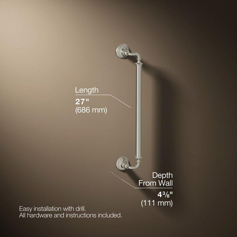 Barre d'appui Kohler Artifacts, Nickel poli, L 24 po