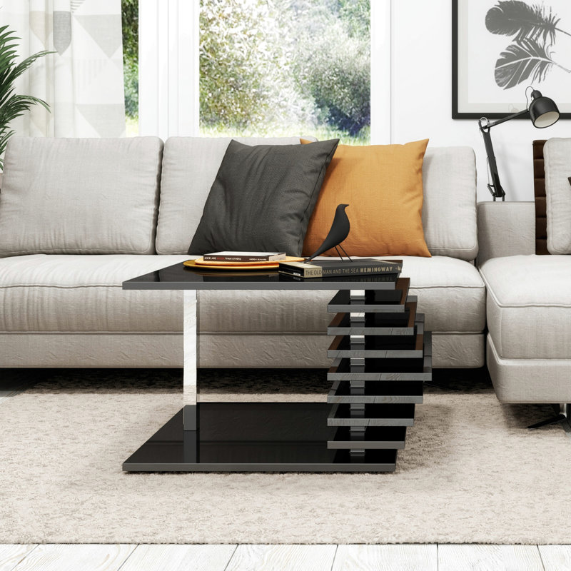 Linney Floor Shelf Coffee Table, 45" H x 60" W x 60" D, Black Gloss