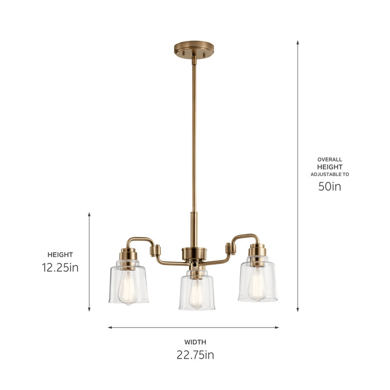 Aivian 3 - Light Geometric Chandelier, Weathered Brass, 3