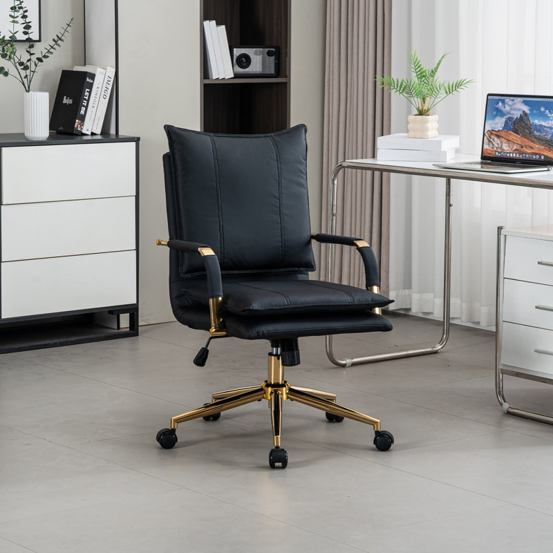 Chaise de bureau pivotante rembourrée en cuir, Noir