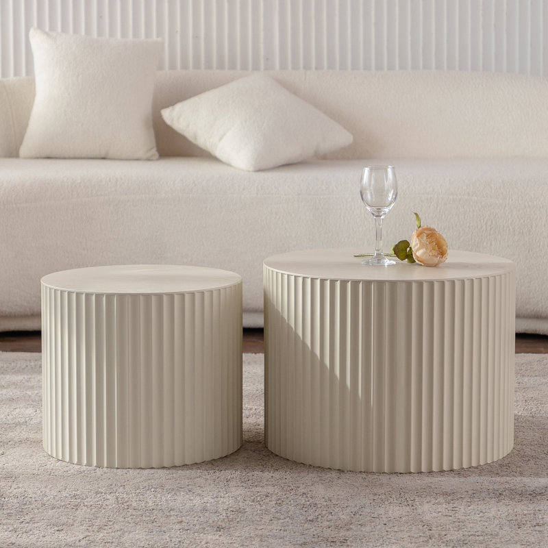 Ensemble de 2 tables basses gigognes Beige, Beige, H 14,92 po x L 33,86 po x l 33,86 po
