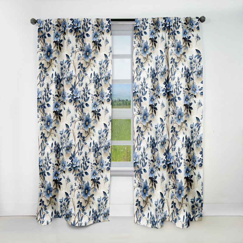 Panneaux de rideaux floraux bleu cobalt, L 52 po x L 95 po