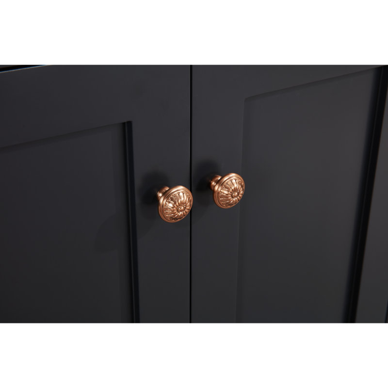 60" Finish Solid Wood Sink Vanity With 1' Artificial Stone Top, Tricorn Black, Rose Gold