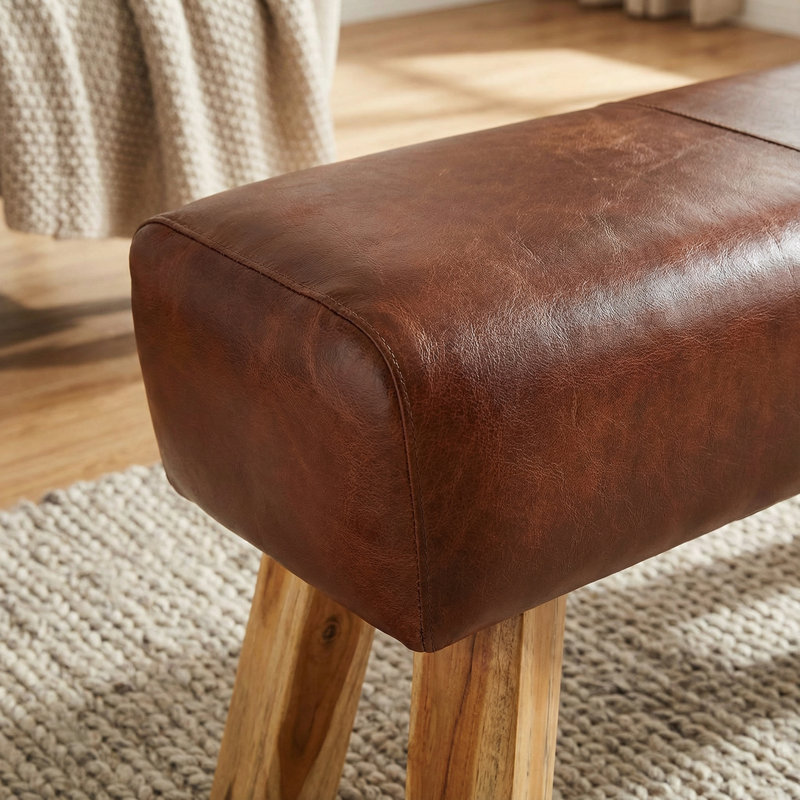 Lika Bench Ottoman Genuine 100% Leather, Brown