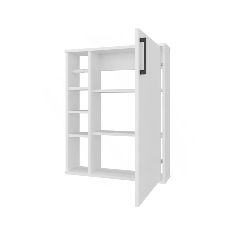 Armoire de salle de bain blanche à 1 porte avec 4 tablettes ouvertes