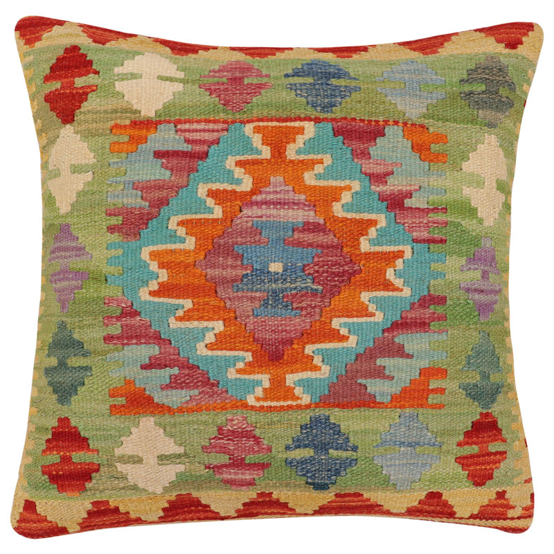 Coussin Boho Chic Hume, Orange / bleu / vert, H 19 po x l 20 po