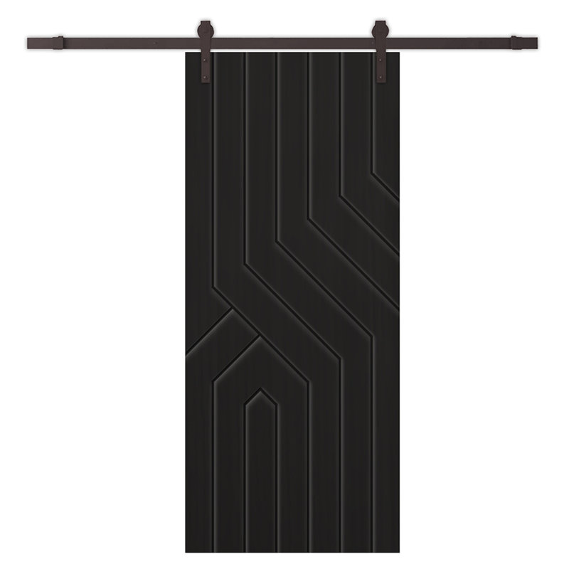 Porte de grange à panneaux en métal avec trousse de quincaillerie d'installation, Noir, 42 po x 80 po, Bronze huilé