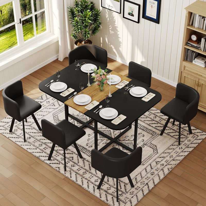 Ensemble de table de salle à manger 7 pièces avec 6 chaises en polyuréthane, table de cuisine rectangulaire à deux tons et grain de bois (planche de triamine), ensemble de mobilier de salle à manger moderne