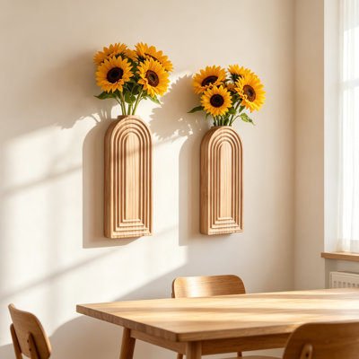 Ensemble de 2 vases muraux en bois, pot de fleurs suspendu, décorations murales maison de campagne moderne, décoration murale Boho pour hall d'entrée, couloir, salle de bain, salon, salle à manger