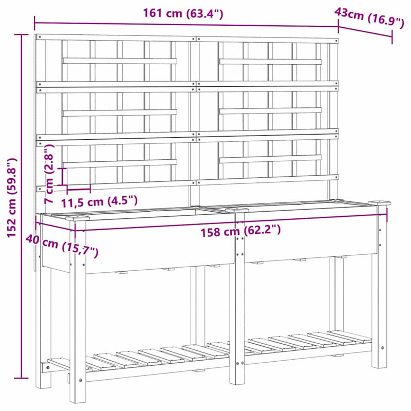 Garden Planter with Shelf Solid Fir Wood Outdoor Rectangular Box, 152.5cmH x 161cmW x 46cmD, Beige