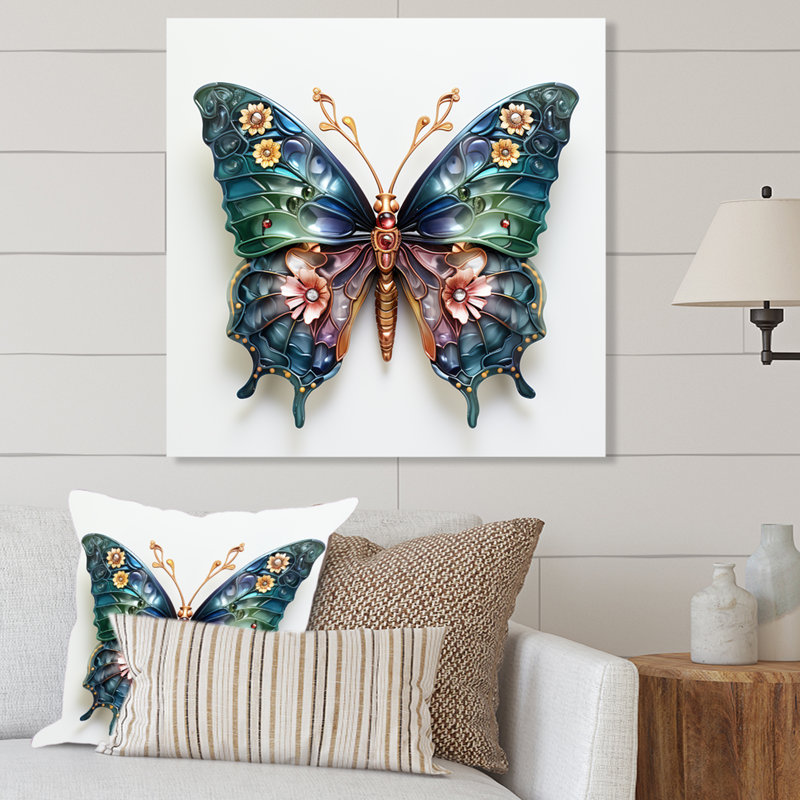 «Blue Crystal Butterfly IV», art mural papillon en métal, H 36 po x l 36 po x P 1,5 po