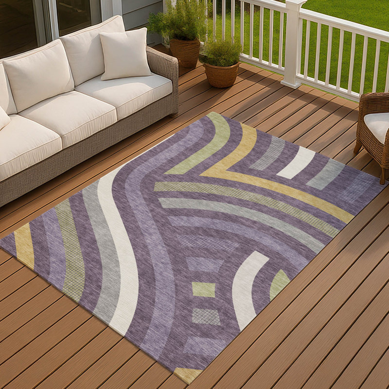 Tapis mid-century moderne lavable à la machine intérieur / extérieur Chantille ACN2467, Prune, 5 pi x 7 pi 6 po