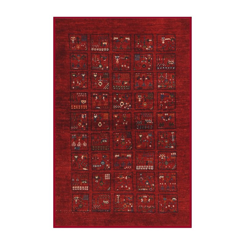 Tapis de zone rouge/brun/crème contemporaine, Rectangle 2 pi x 4 pi