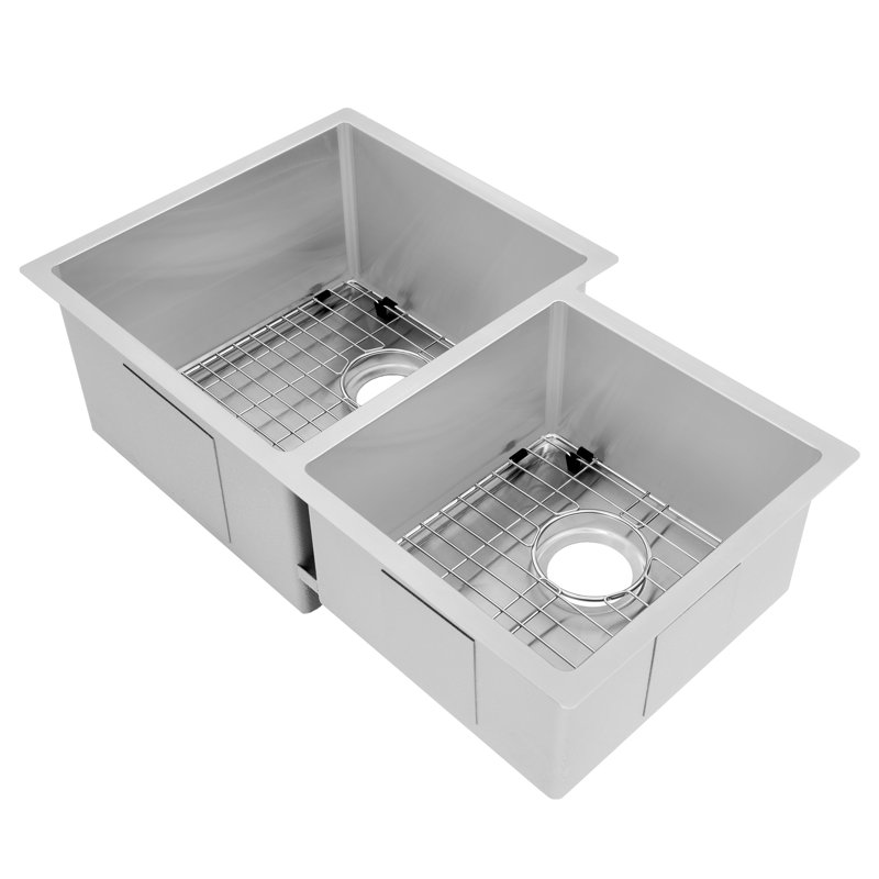 ZLINE 32" Jackson Undermount Double Bowl Fingerprint Resistant Stainless Steel Kitchen Sink with Bottom Grid, Stainless Steel