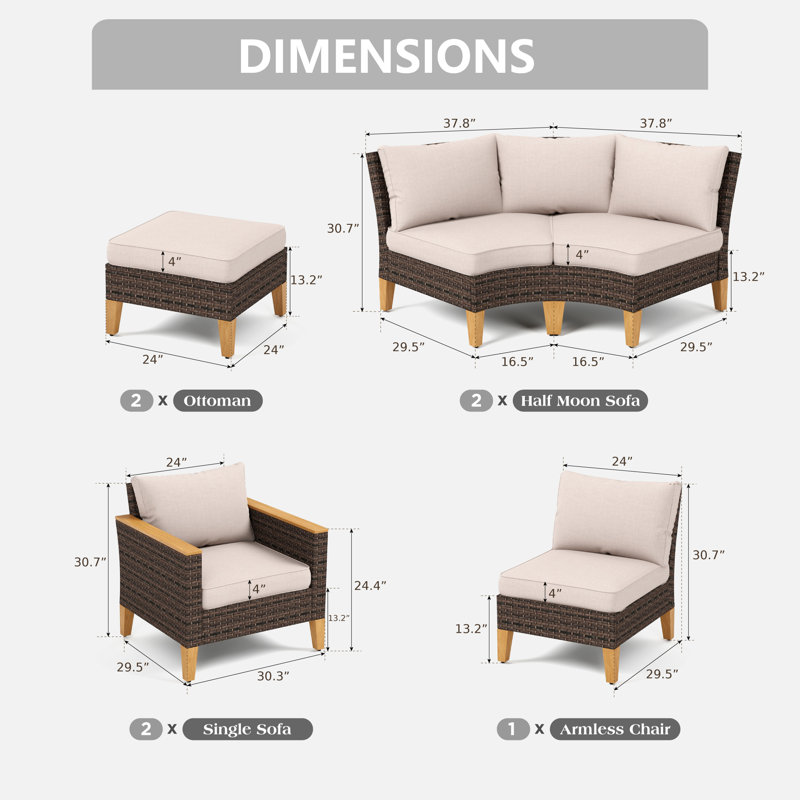 Ensemble de conversation modulaire en osier avec foyer Argyri, Beige, Non