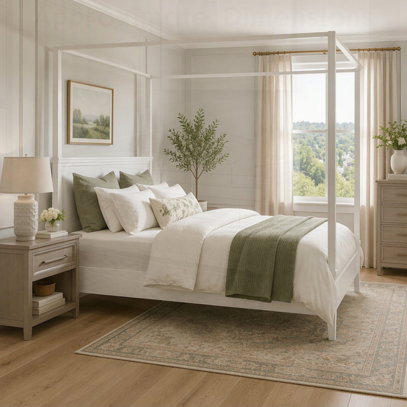 Lit plateforme à baldaquin en bois de style moderne du milieu du siècle avec tête de lit, design rustique de style ferme à 4 colonnes avec pieds fuselés