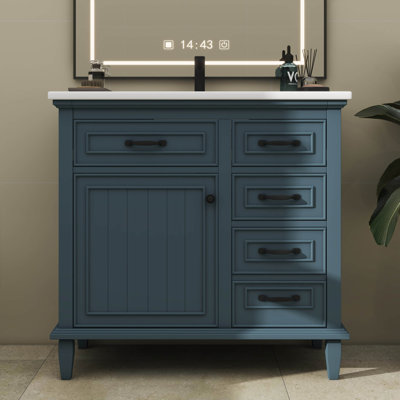 Meuble-lavabo de 36 po avec lavabo simple, armoire incluse, 2 tiroirs rabattables, 2 tiroirs standard et tablette interne réglable