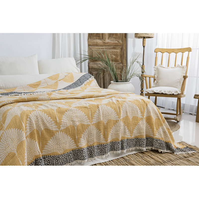 Crane Muslin Bed Blanket, Yellow