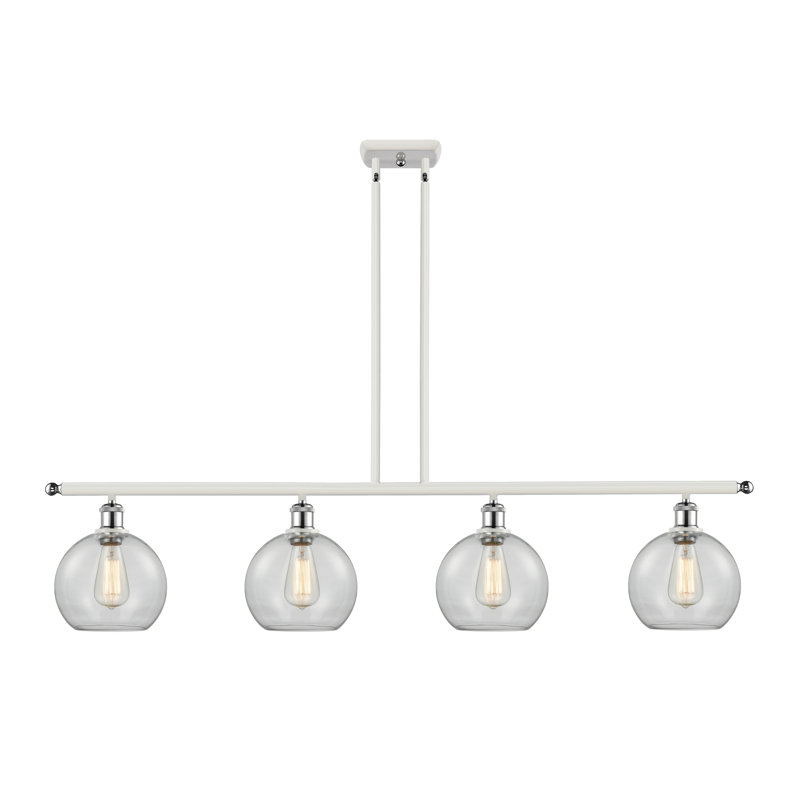 Luminaire suspendu linéaire à 4 lumières pour îlot de cuisine Baptista, Ampoule DEL 6 watts Vinage, Blanc et chrome poli