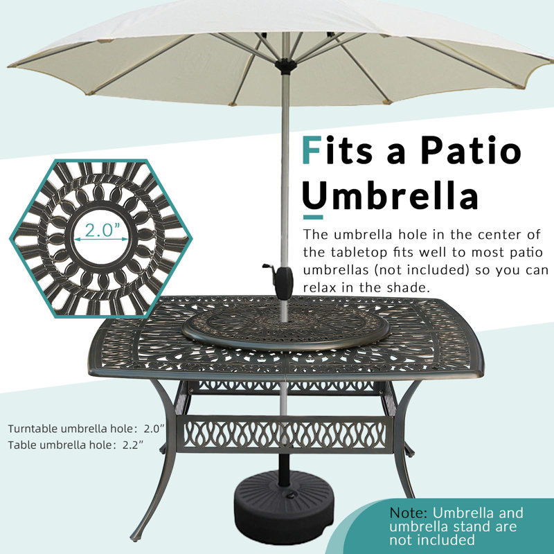 can you use a round patio umbrella with square table PHI VILLA Furniture Set for 4,Swivel Mesh Dining Chairs allowing everyone to enjoy every dish at family dinners Outdoor Tablecloth, Umbrella Hole Tablecloth,