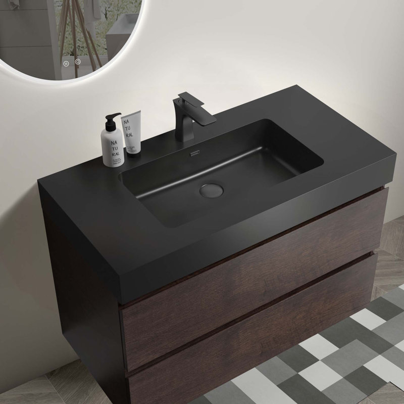 Meuble-lavabo moderne avec caractéristiques avancées et design élégant, Noyer