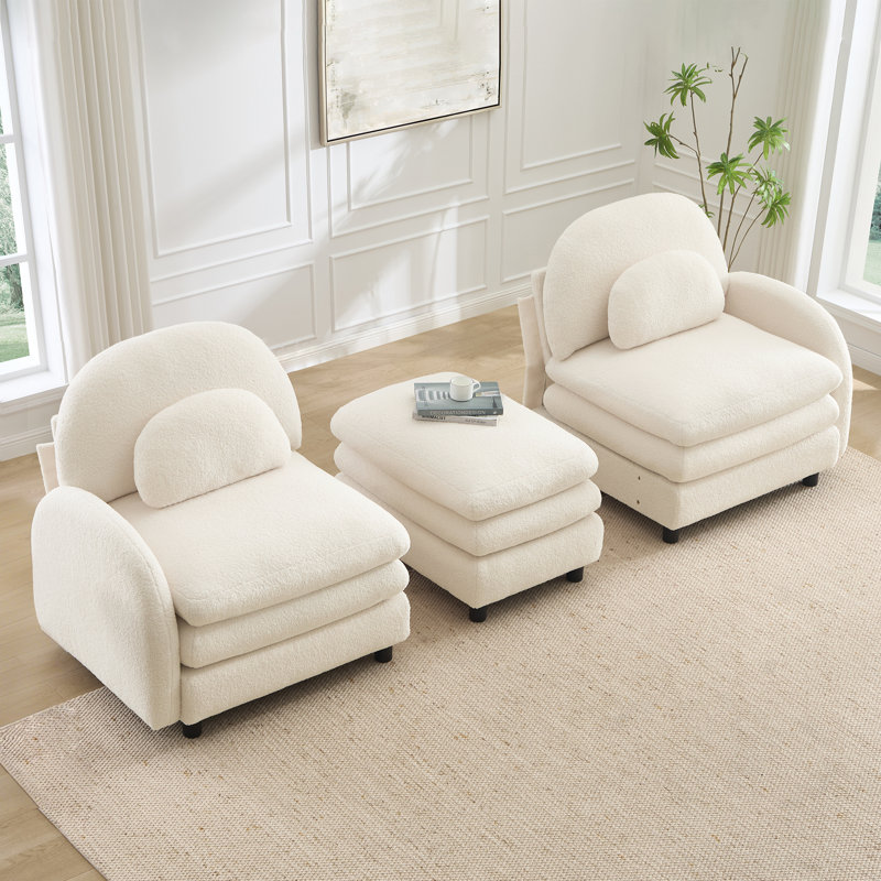 Canapé-lit Teddy, H 35,4 po x l 68,5 po x P 33,8 po, Blanc beige