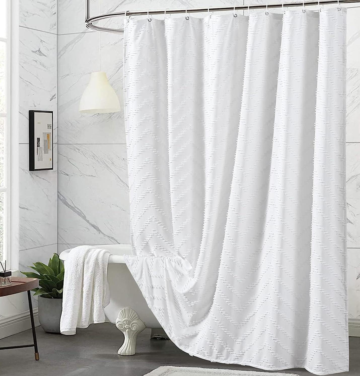 Lark Manor™ 72 X 84 Inches Tufted Chevron Striped Fabric Shower Curtains  For Bathroom Modern Shabby Chic Waterproof Cloth Shower Curtain Set With ..., image size:1430x1496