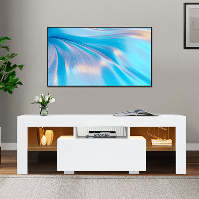 Brimlow Modern style TV stand with drawers and shelves, LED lights up to 58" by Ebern Designs