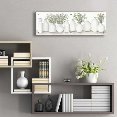 «White Vases Still Life» par Cindy Jacobs, art mural en verre acrylique