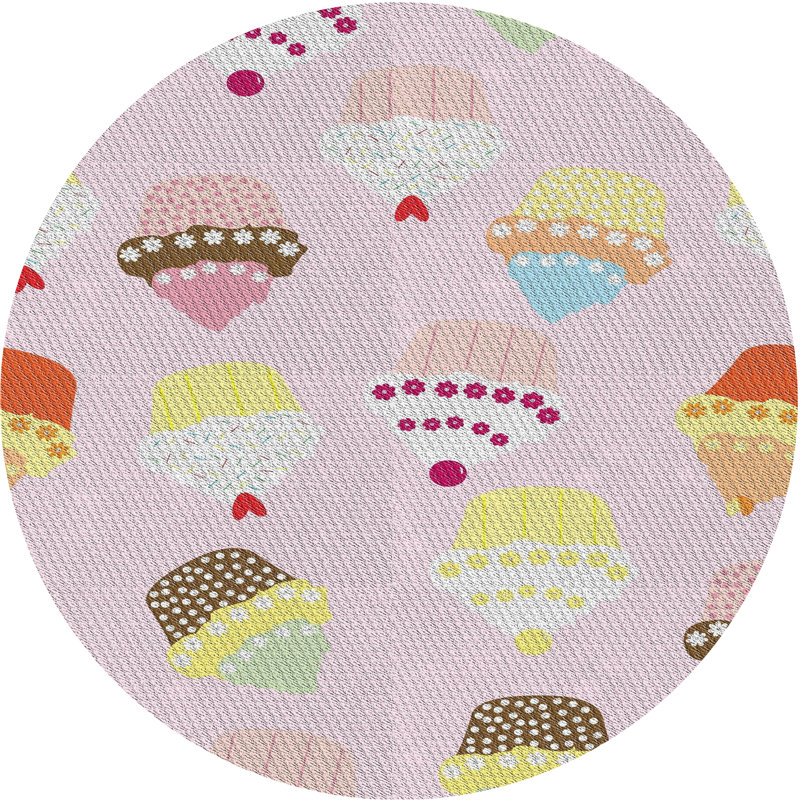 Tapis jaune/rose à motifs, Rond 7 pi