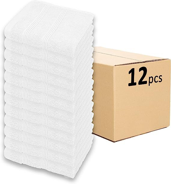 Kaufman - Premium Washcloth (13x13 Inches) 100% Cotton Ring Spun, Highly Absorbent, Durable, White
