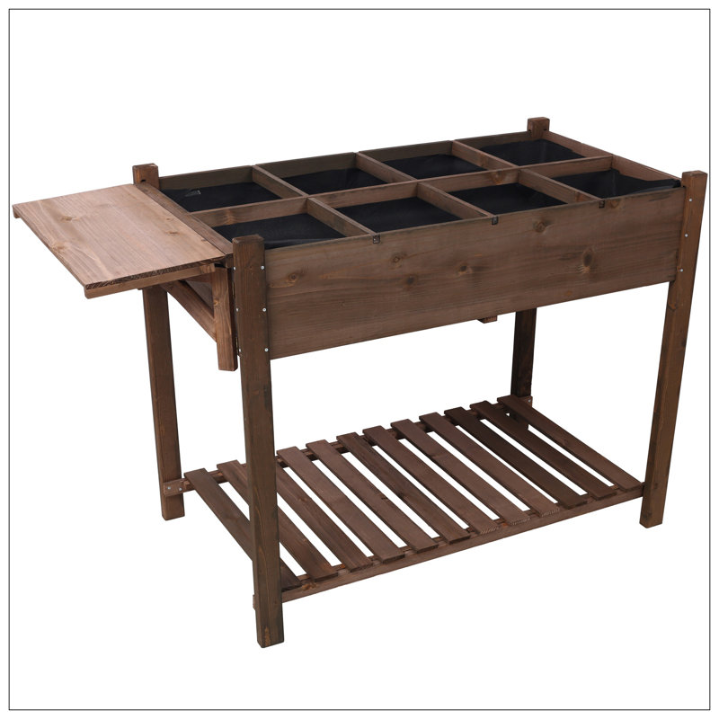 8 Pockets Horticulture Raised Garden Bed Elevated Wood Planter Box Stand With Foldable Side Table And Storage Shelf For Herb/Vegetables/Flowers