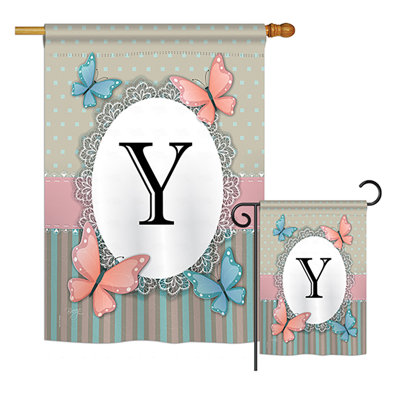 « papillons a initials », drapeau de jardin initial et grenouilles, ensemble de 2 côtés en polyester vertical décoratif