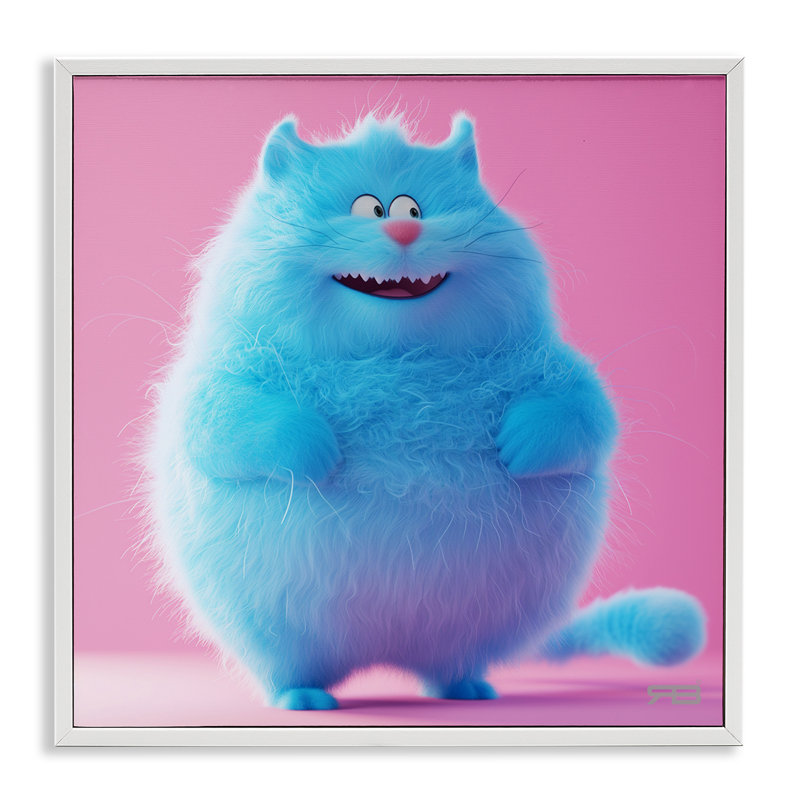 Drôle de chat bleu, estampe numérique encadrée par RB, Estampe numérique encadrée blanc bord de mer, H 17 po x l 17 po