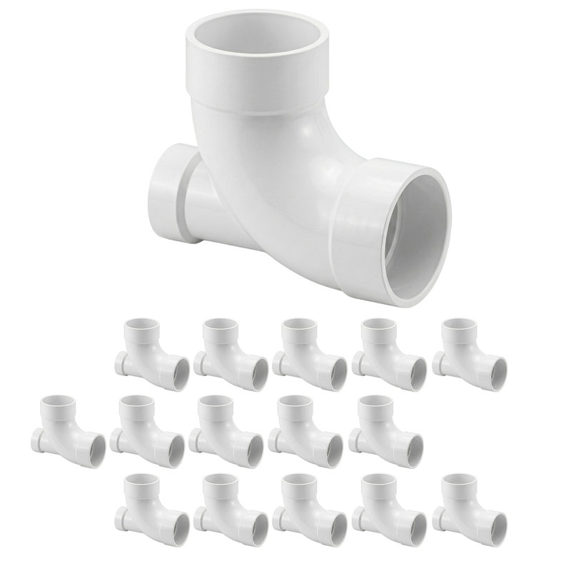 Coude 90 ° 4 plis 4 po x 4 po x 2 po en PVC avec coude à 90 ° avec embout à bas talon, raccord de plomberie Hub pour drain (paquet de 15)