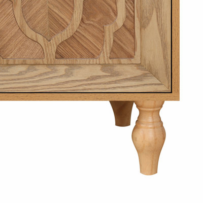 Carved Flower Door Large Storage Cabinet With Metal Handle Suitable For Living Room, Kitchen, Entryway(NATURAL WOOD)